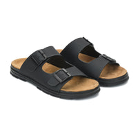 Vegan Leather Buckle Strap Slippers Men