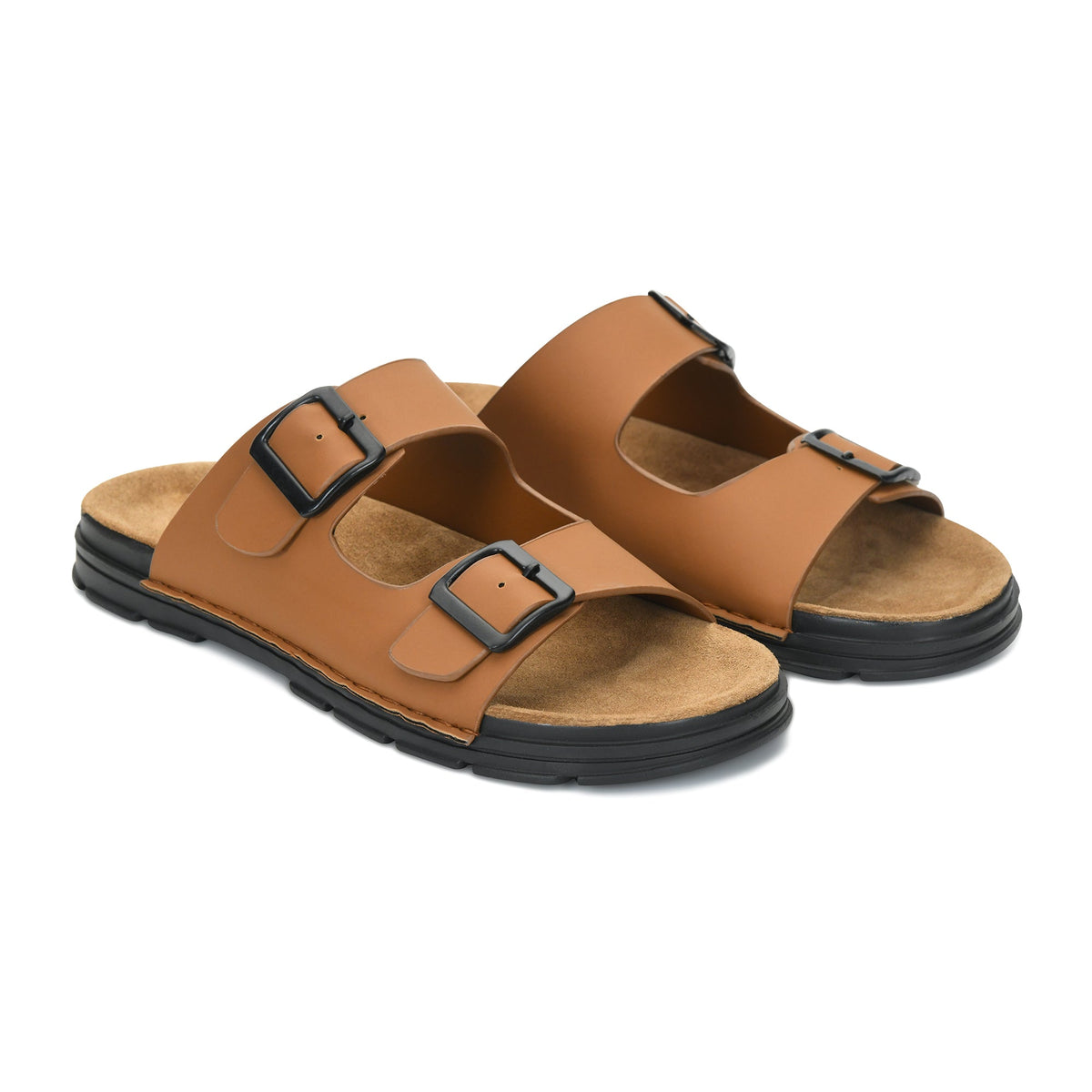 Vegan Leather Buckle Strap Slippers Men