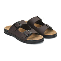 Vegan Leather Buckle Strap Slippers Men