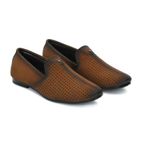 Suede Perforated Slip-On Juttis for Men