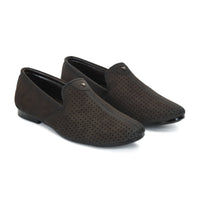 Suede Perforated Slip-On Juttis for Men