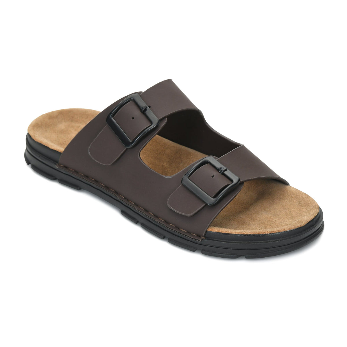 Vegan Leather Buckle Strap Slippers Men
