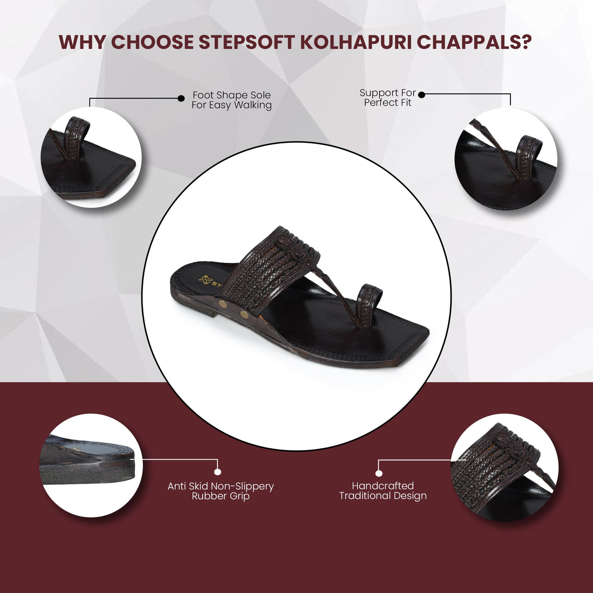 Black sandal with features highlighted on a white background
