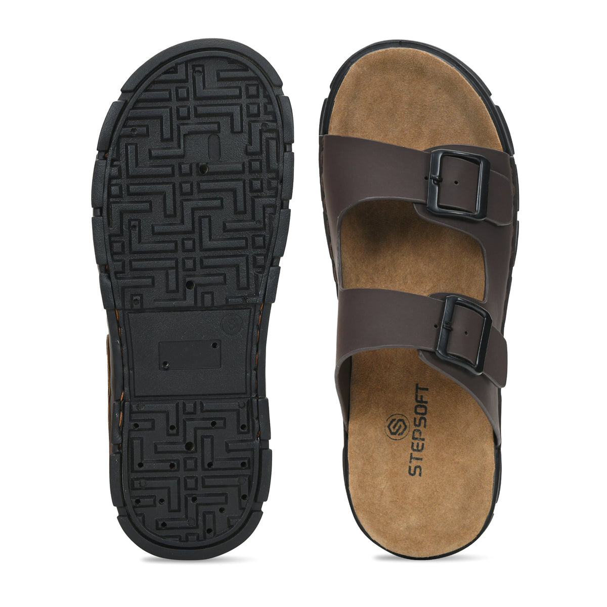 Vegan Leather Buckle Strap Slippers Men