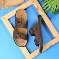 Vegan Leather Buckle Strap Slippers Men