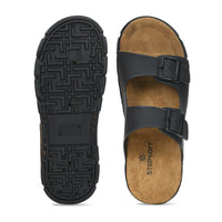 Vegan Leather Buckle Strap Slippers Men
