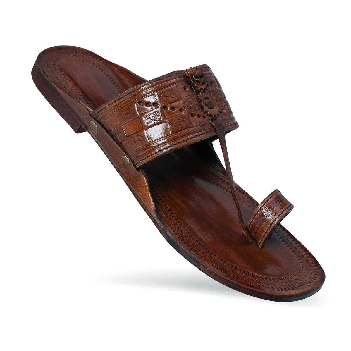 Embossed Pure Leather Kolhapuri Chappals