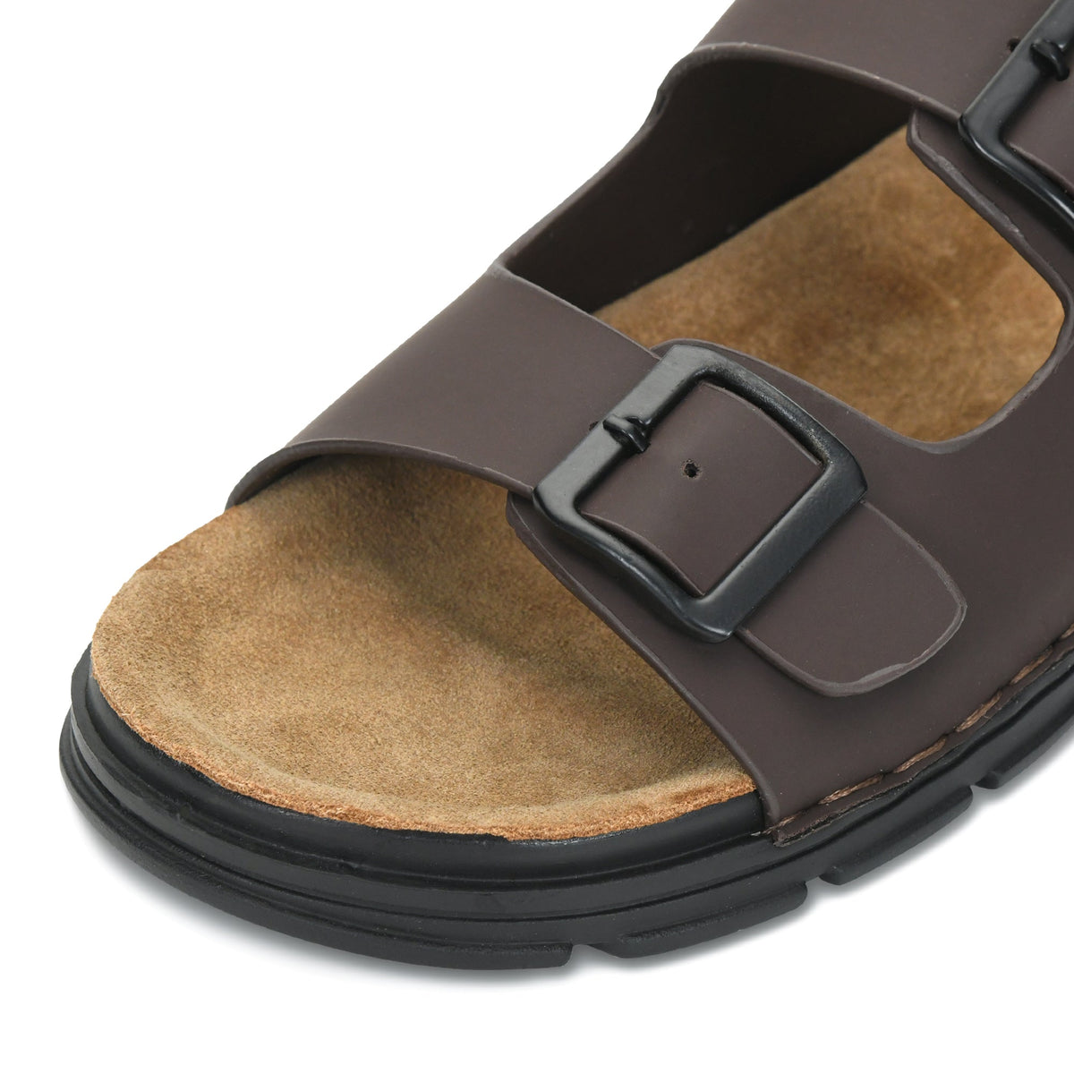 Vegan Leather Buckle Strap Slippers Men