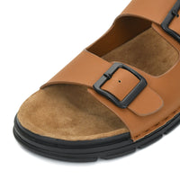 Vegan Leather Buckle Strap Slippers Men