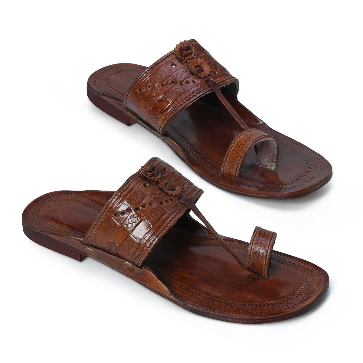 Embossed Pure Leather Kolhapuri Chappals