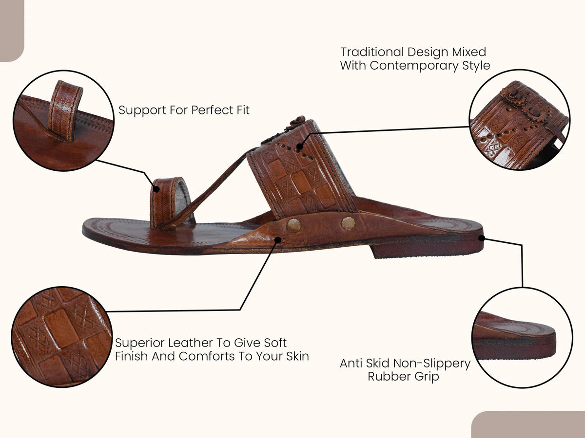 Embossed Pure Leather Kolhapuri Chappals