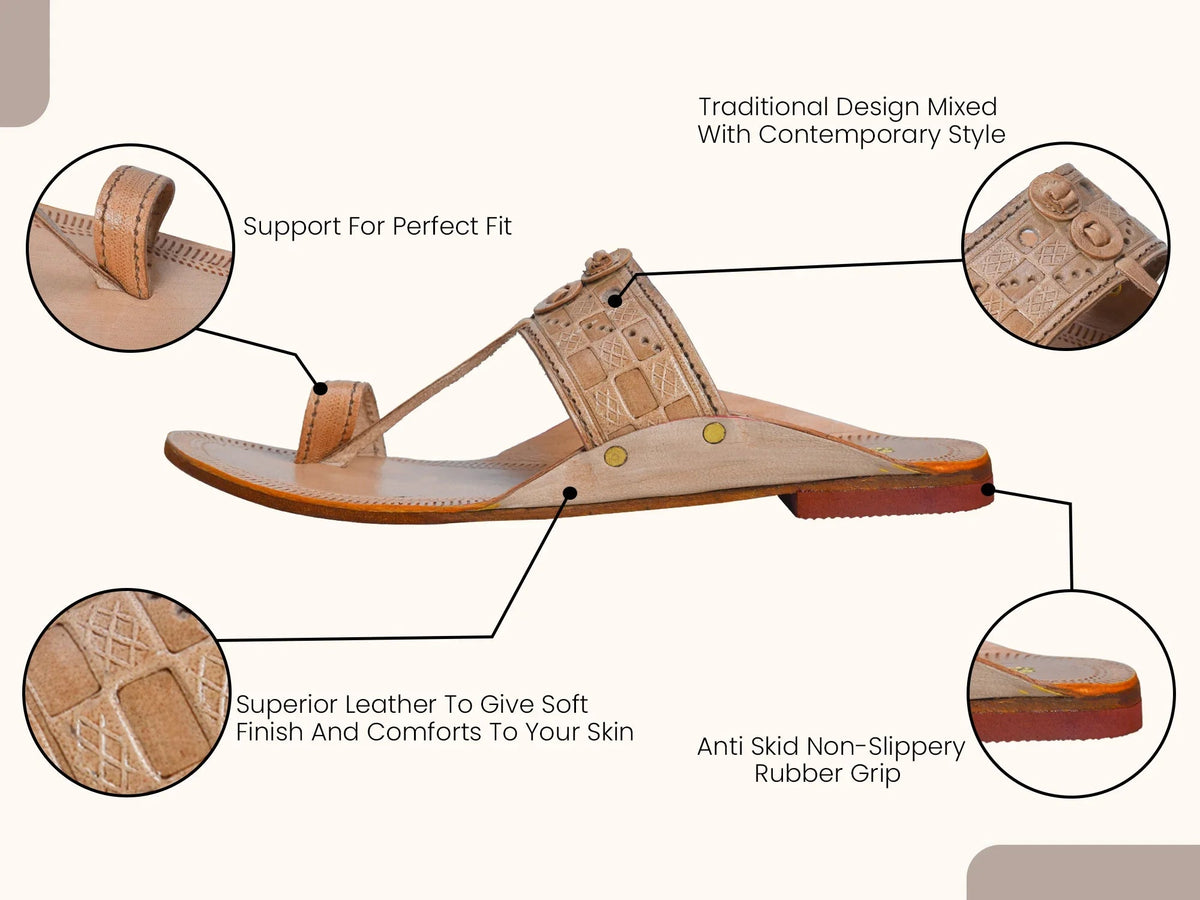 Embossed Pure Leather Kolhapuri Chappals