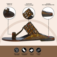 Woven Pure Leather Kolhapuri Chappals