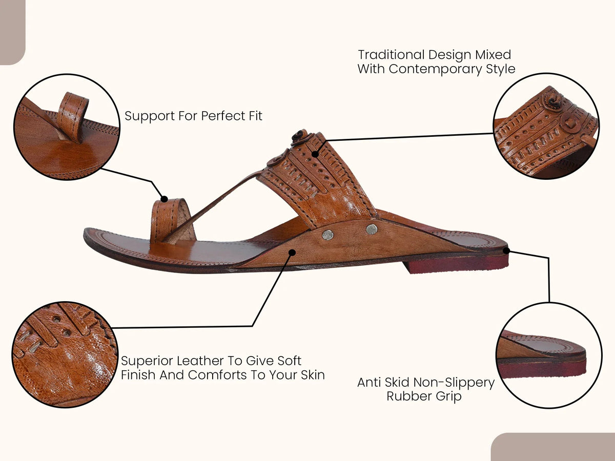 Embossed Pure Leather Kolhapuri Chappals