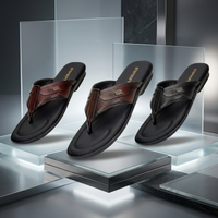 Leather V-Strap Cushioned Slippers for Men