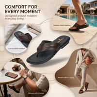 Leather V-Strap Cushioned Slippers for Men