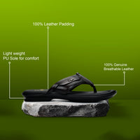 Leather V-Strap Cushioned Slippers for Men