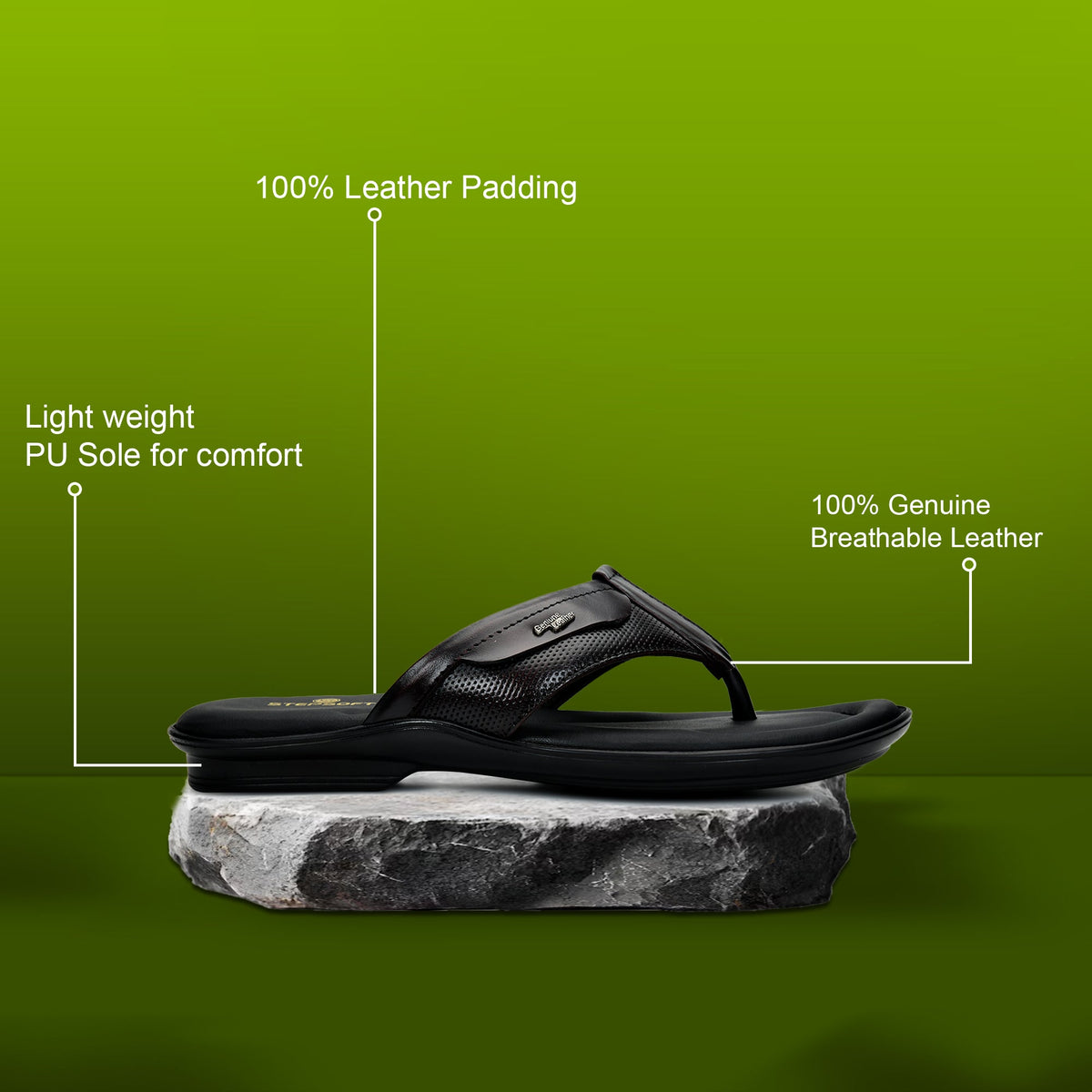 Leather V-Strap Cushioned Slippers for Men