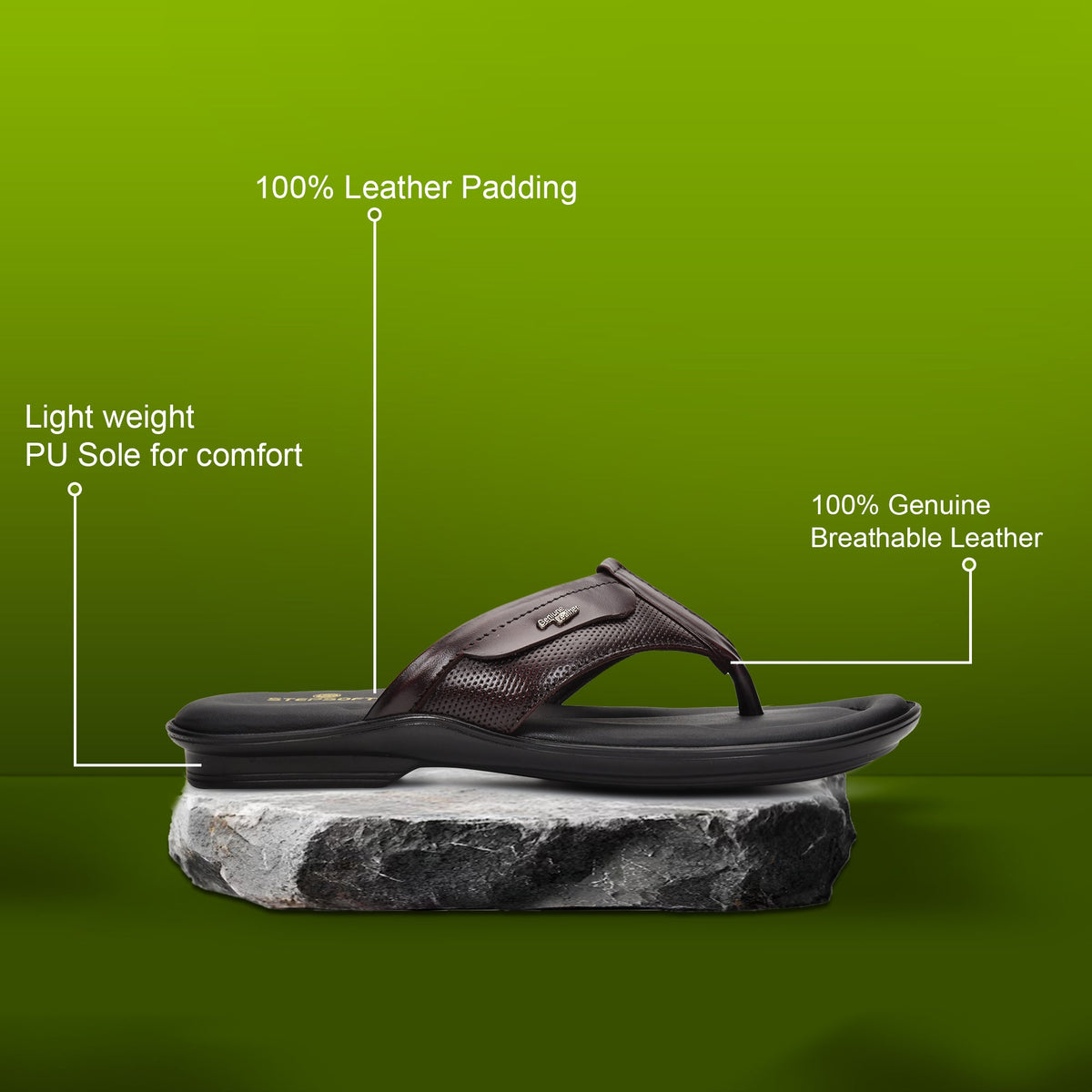 Leather V-Strap Cushioned Slippers for Men