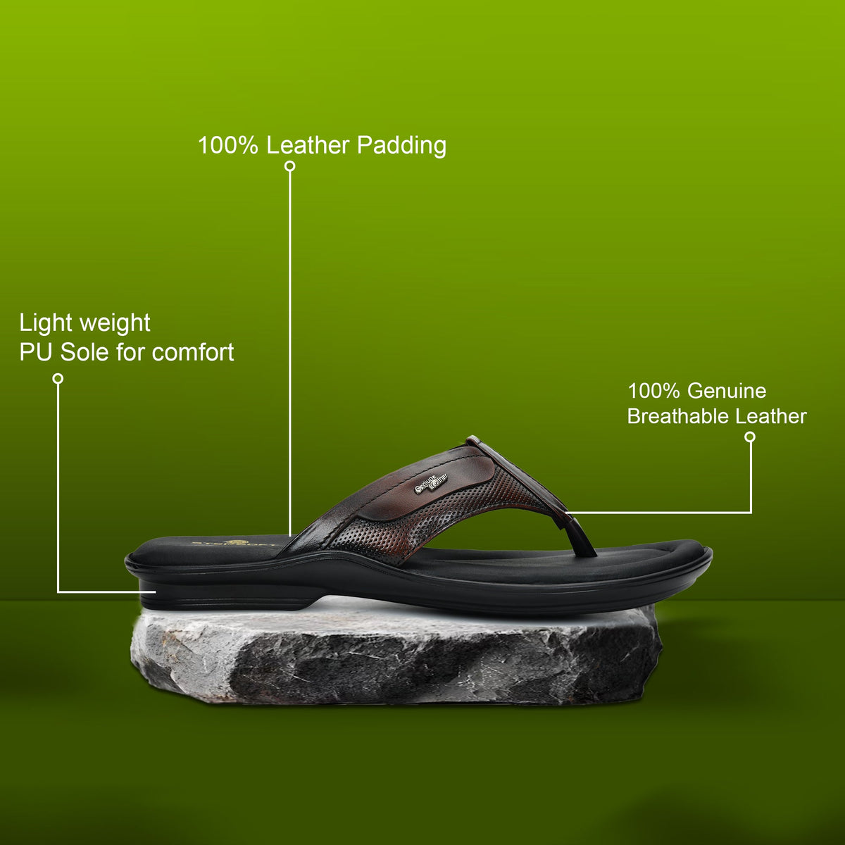 Leather V-Strap Cushioned Slippers for Men
