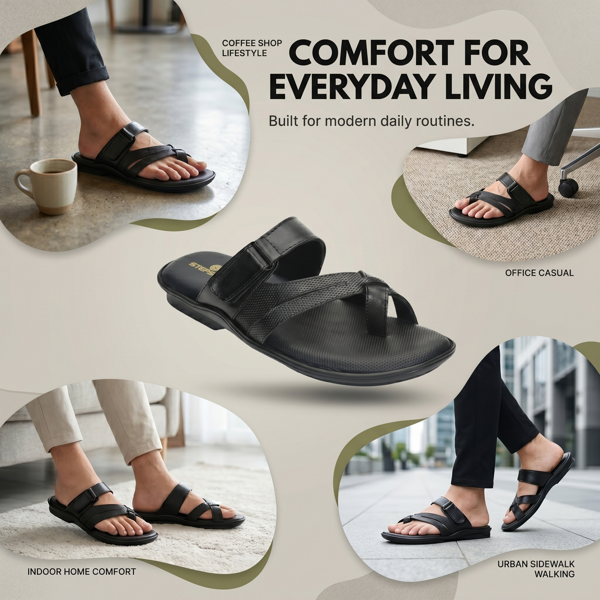 Leather Toe Ring Memory Cushion Slippers Men