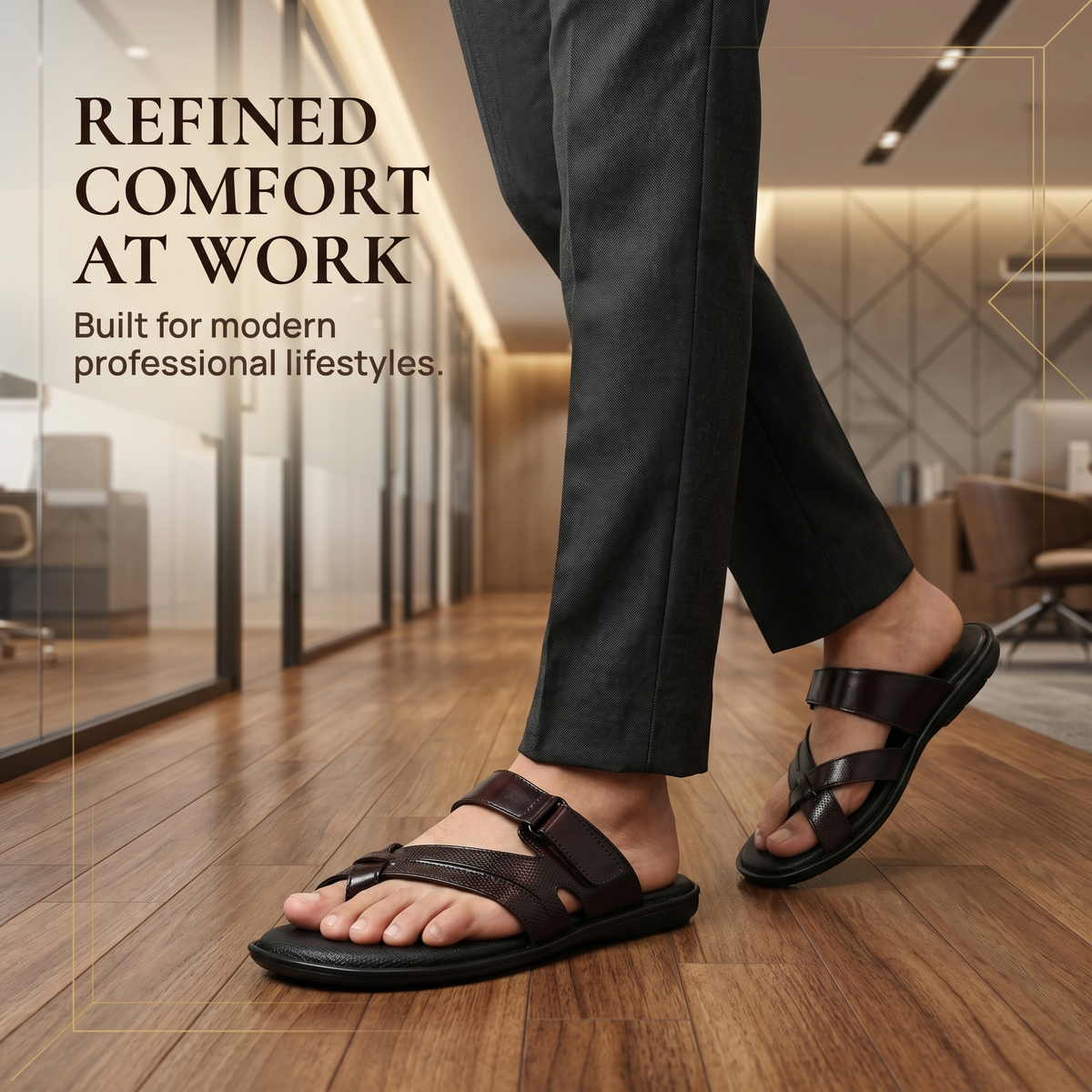 Leather Toe Ring Memory Cushion Slippers Men