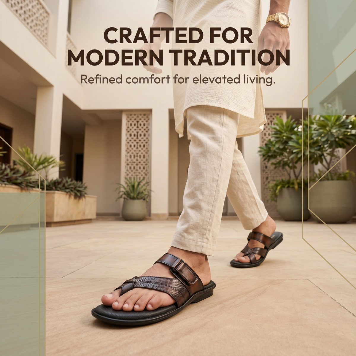 Leather Toe Ring Memory Cushion Slippers Men
