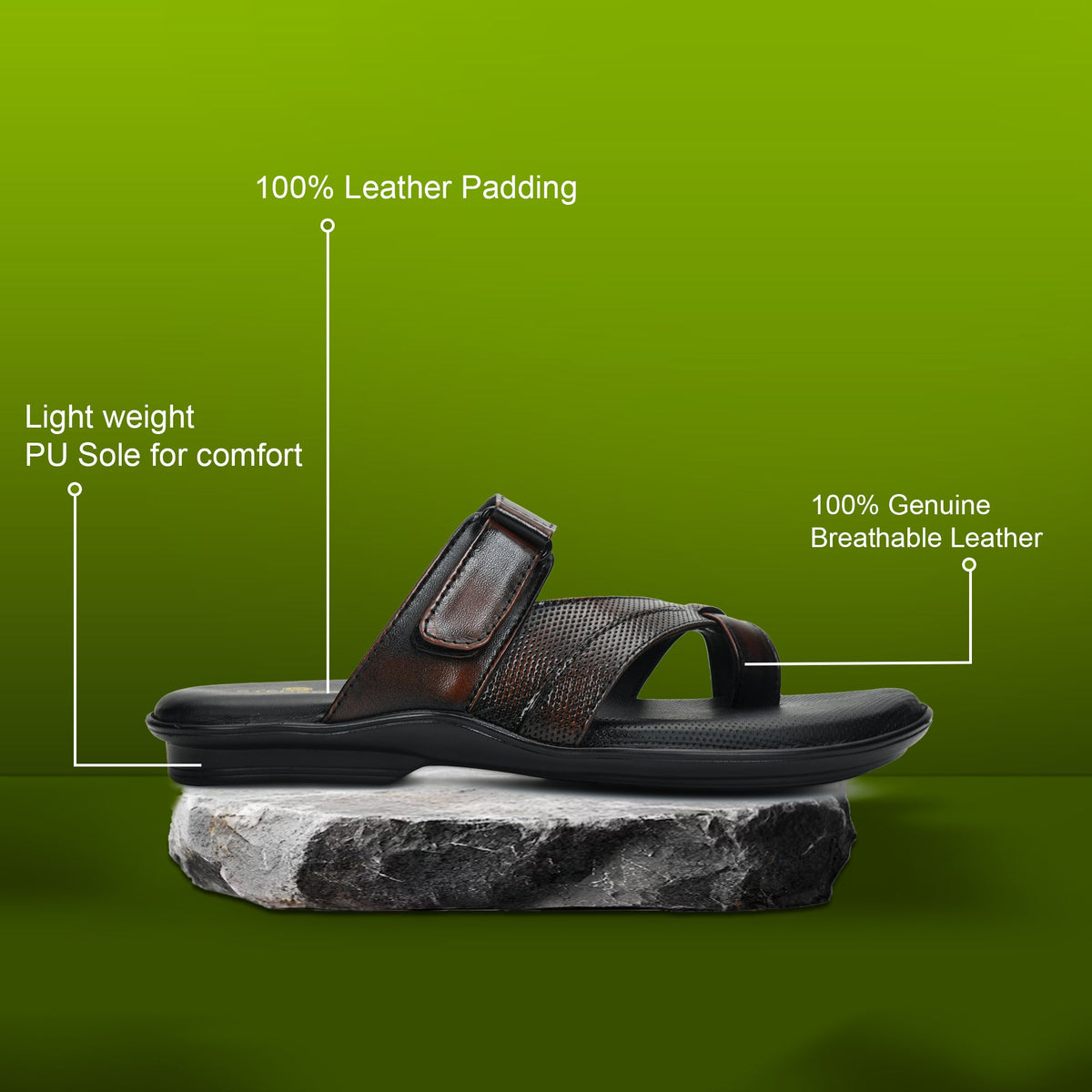 Leather Toe Ring Memory Cushion Slippers Men