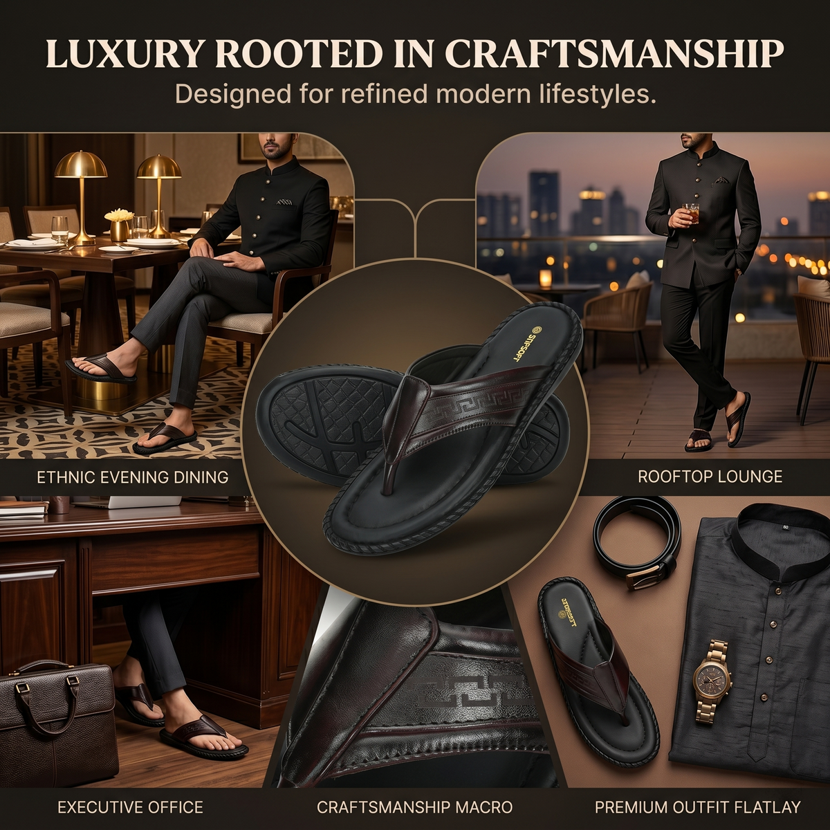 Handcrafted Leather V-Shape Slippers Men