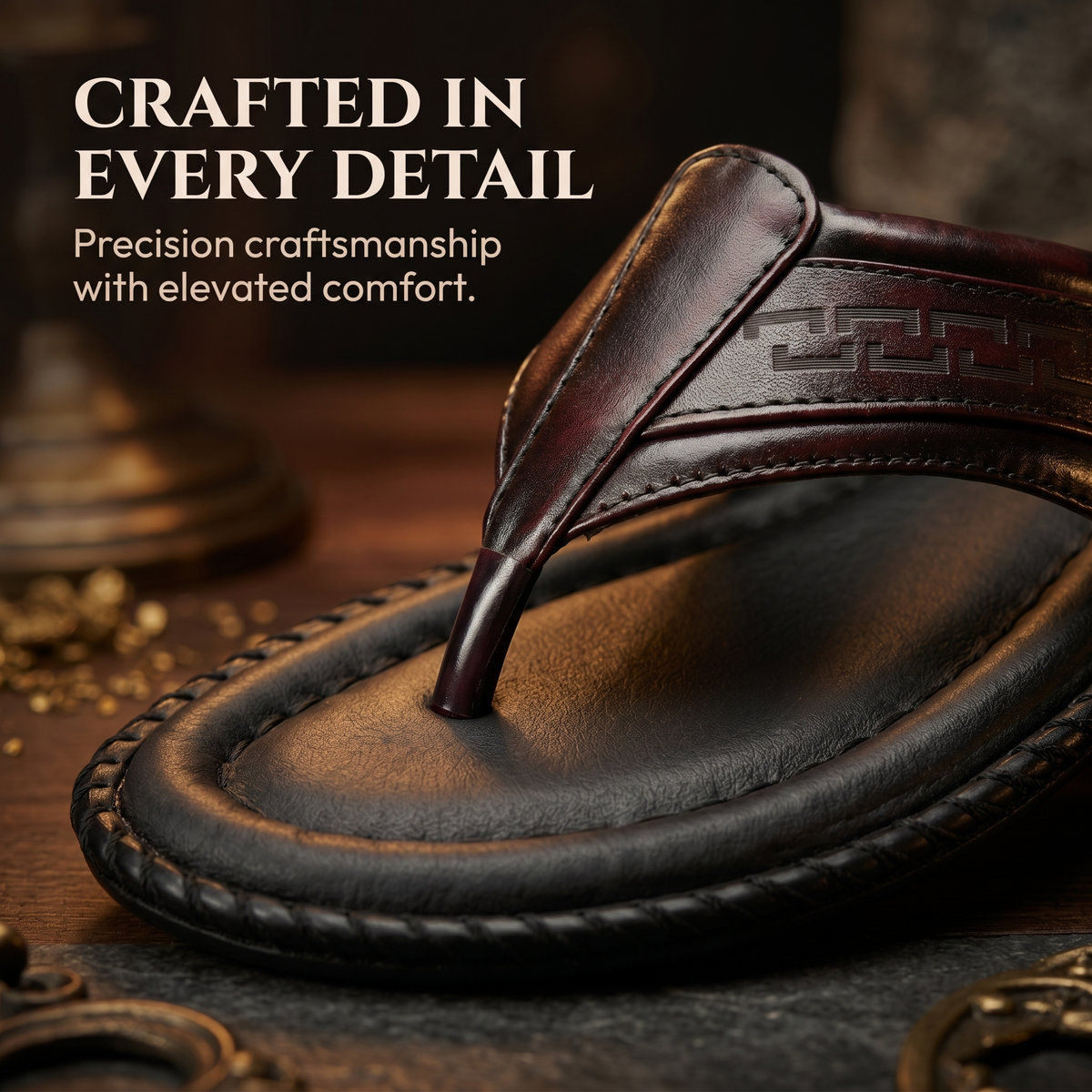 Handcrafted Leather V-Shape Slippers Men