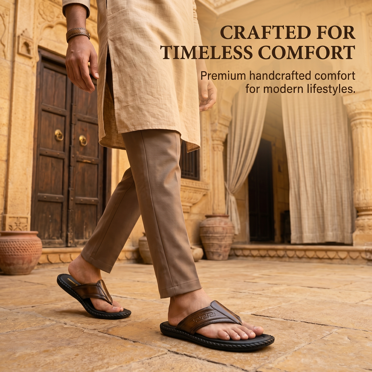 Handcrafted Leather V-Shape Slippers Men