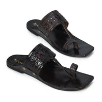 Rajveer Crest Pure Leather Kolhapuri Chappals