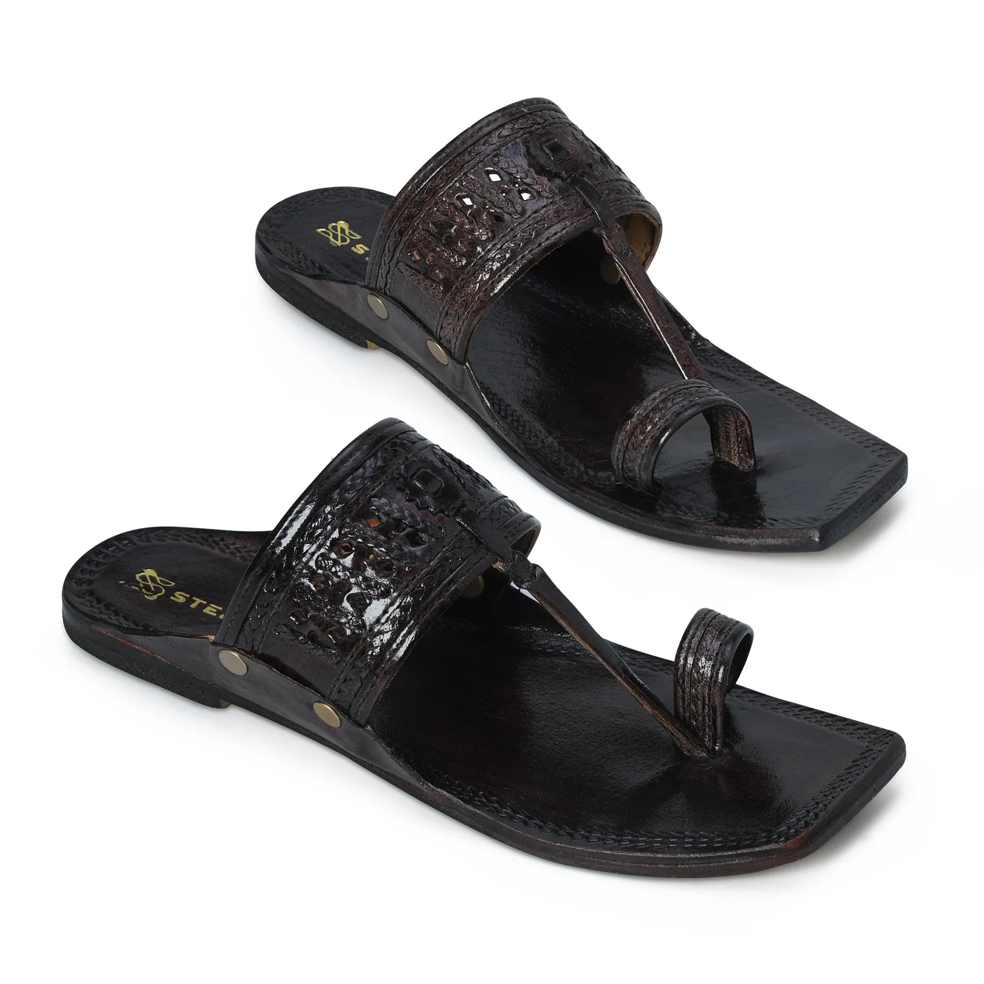 Rajveer Crest Pure Leather Kolhapuri Chappals