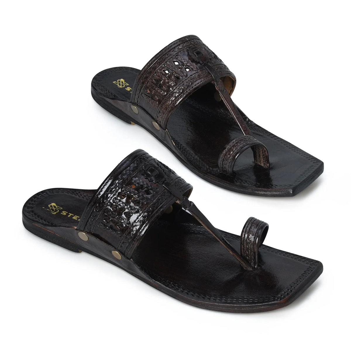 Rajveer Crest Pure Leather Kolhapuri Chappals