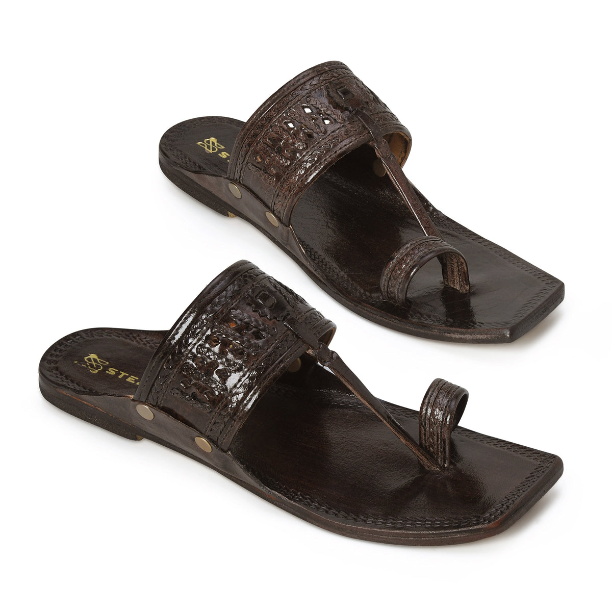 Rajveer Crest Pure Leather Kolhapuri Chappals