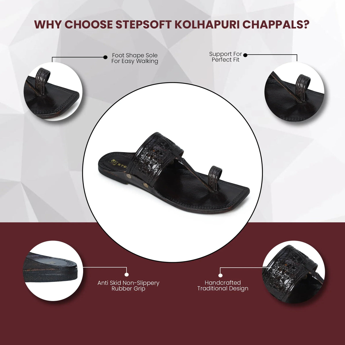 Rajveer Crest Pure Leather Kolhapuri Chappals