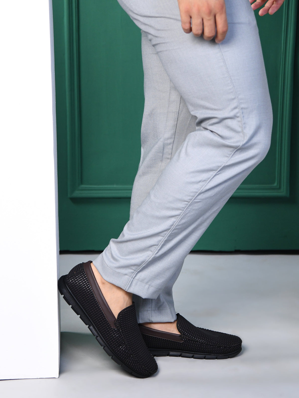 Textured Faux Leather Moccasin Loafers Men