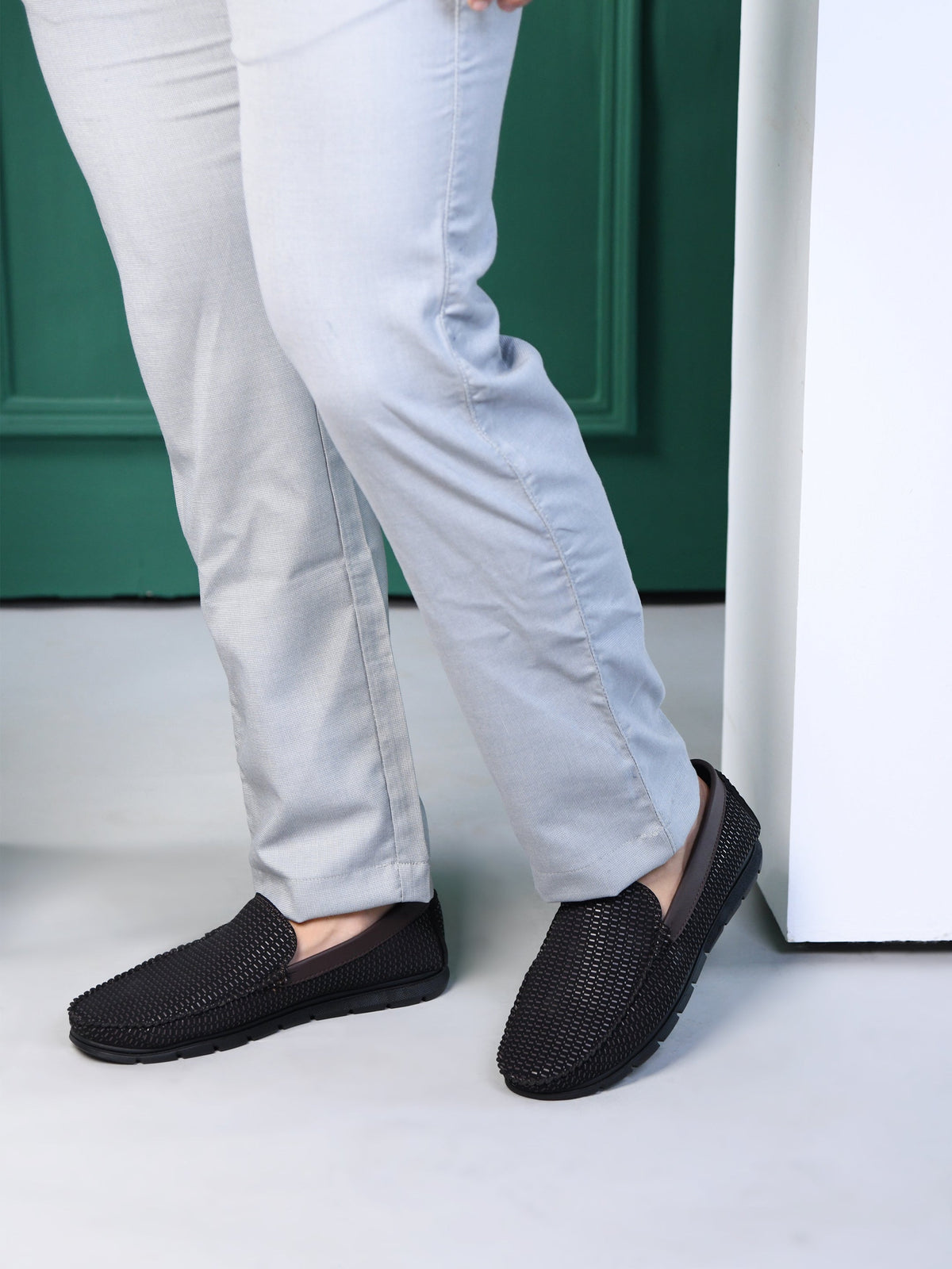 Textured Faux Leather Moccasin Loafers Men