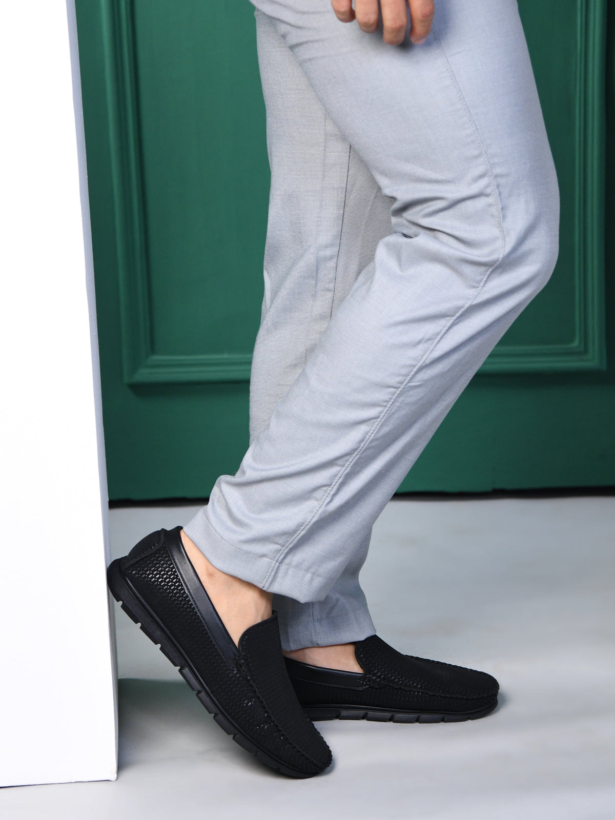 Textured Faux Leather Moccasin Loafers Men