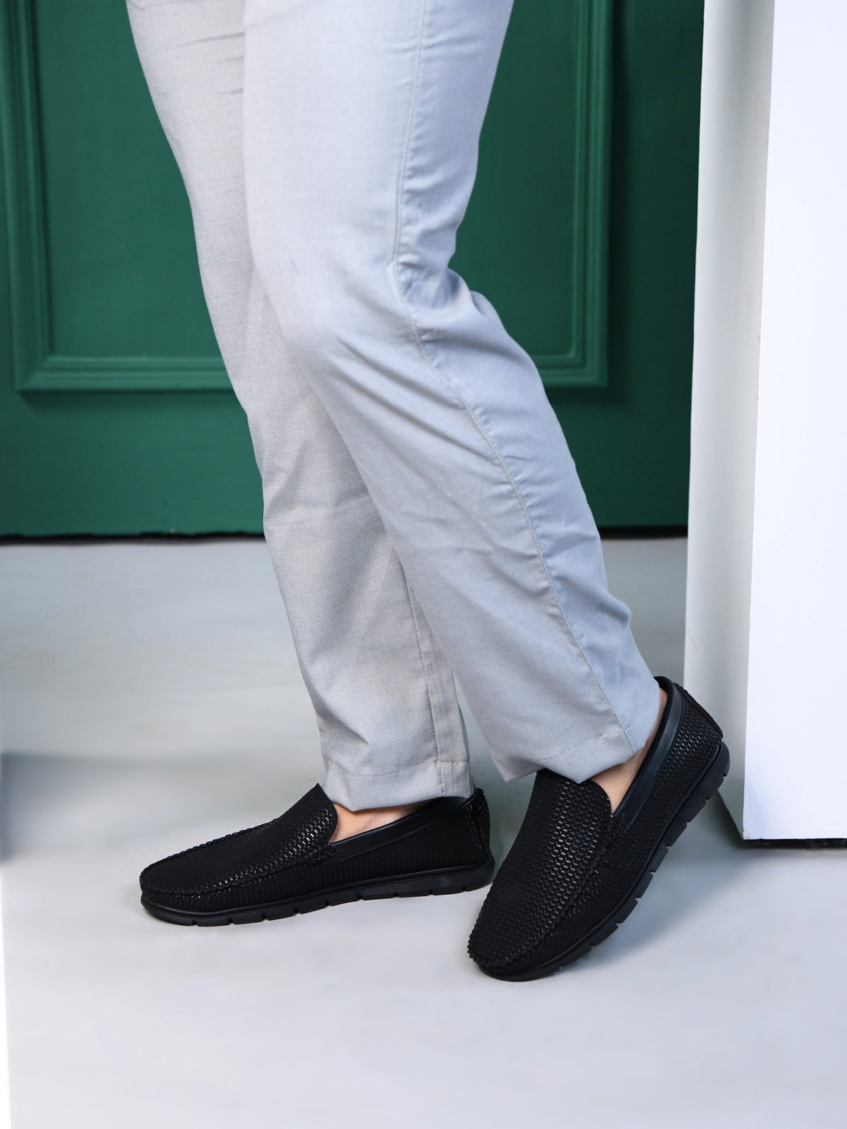 Textured Faux Leather Moccasin Loafers Men