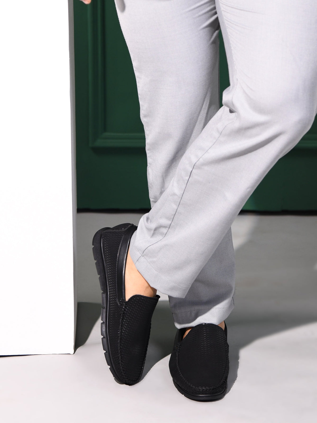 Textured Faux Leather Moccasin Loafers Men
