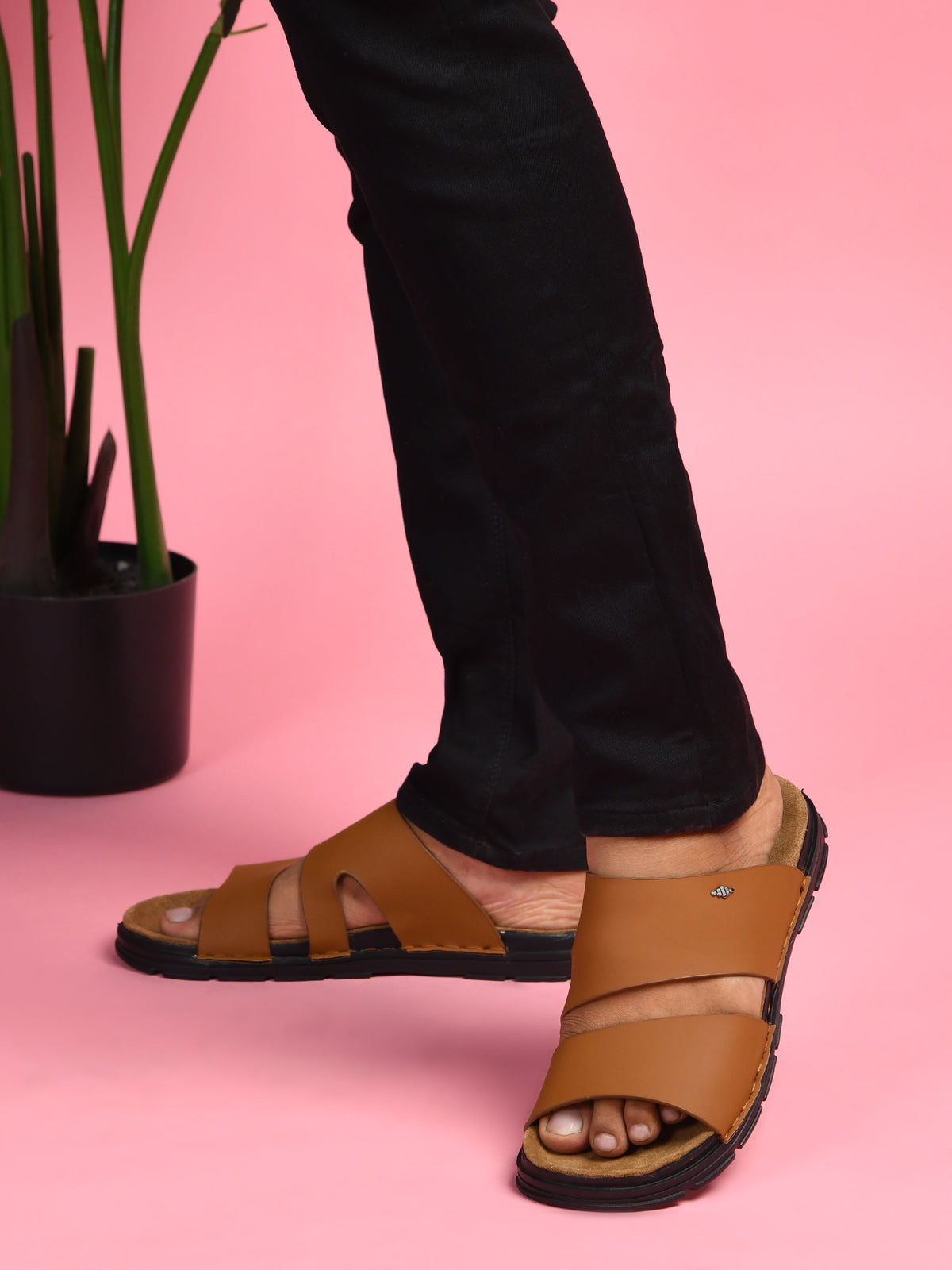 Dual Strap Vegan Leather Comfort Slippers