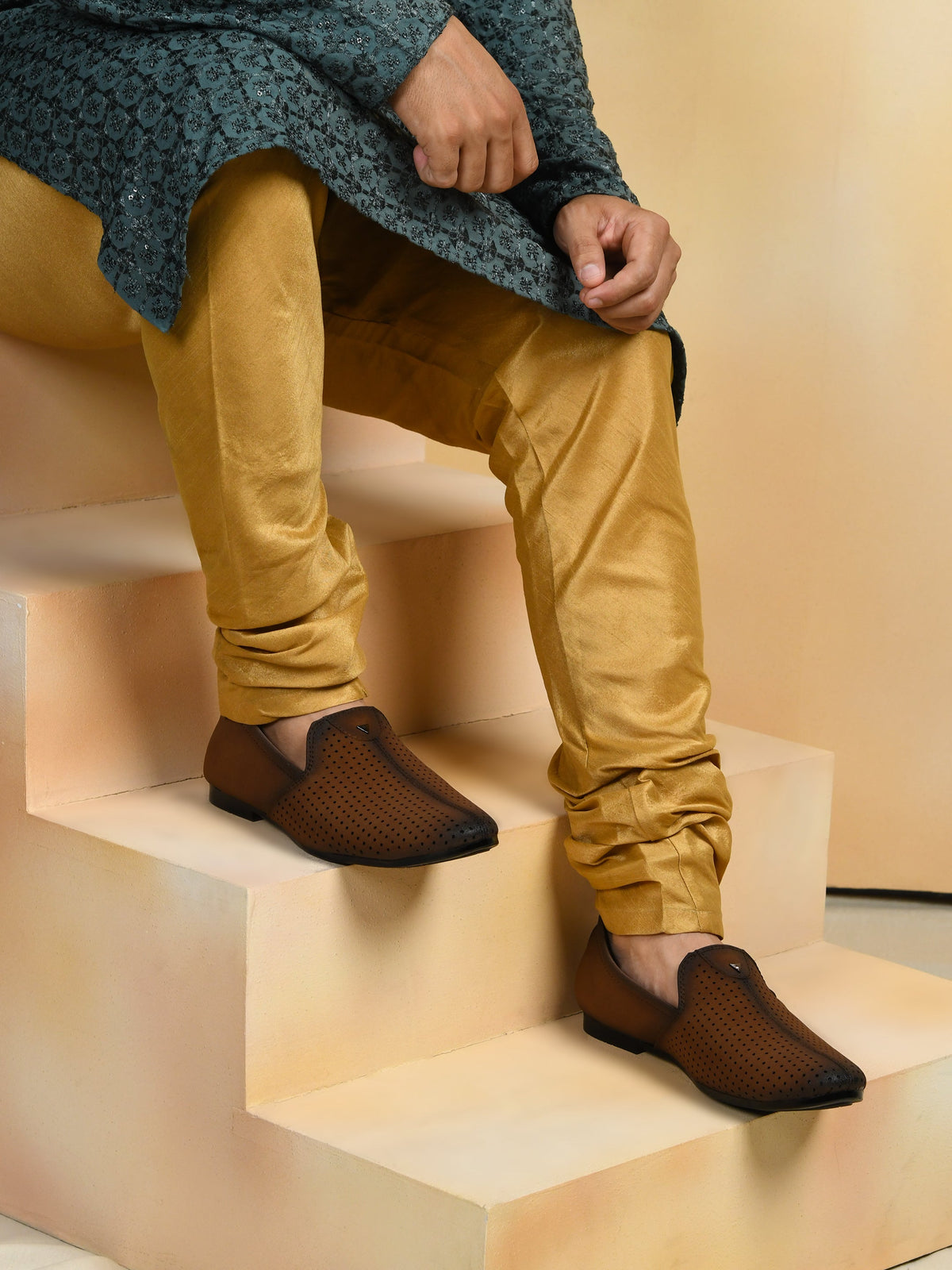 Suede Perforated Slip-On Juttis for Men