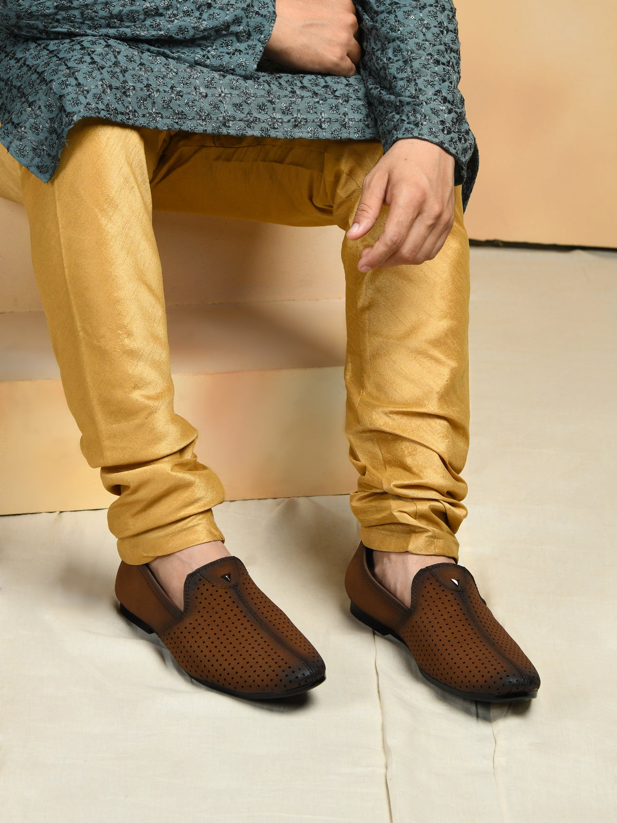 Suede Perforated Slip-On Juttis for Men