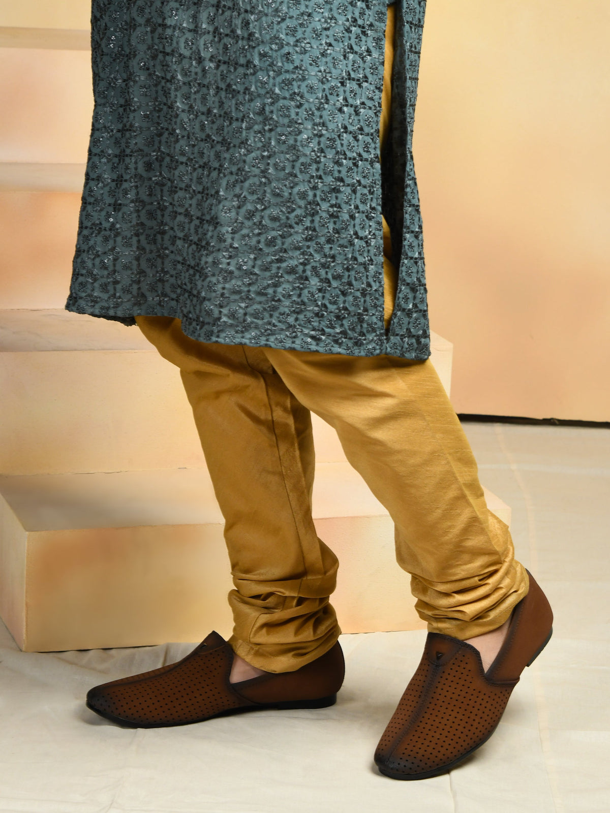 Suede Perforated Slip-On Juttis for Men