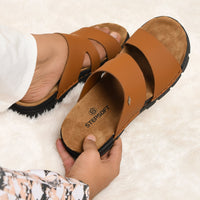 Dual Strap Vegan Leather Comfort Slippers