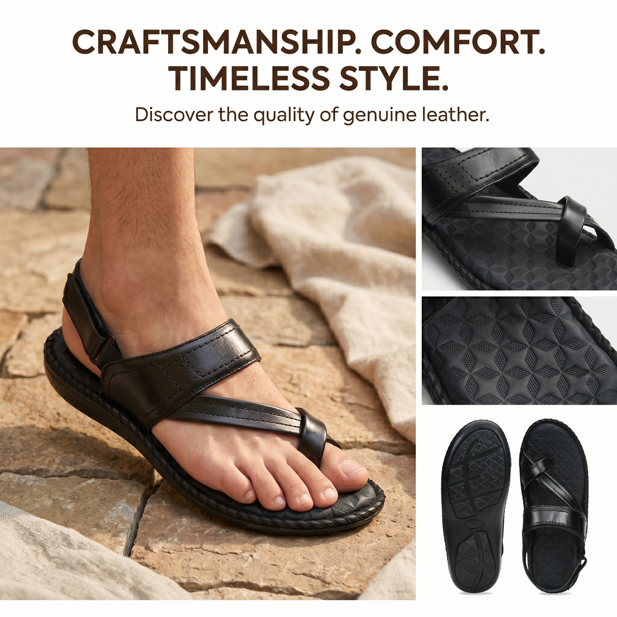 Side-Thumb Genuine Leather Sandals Men