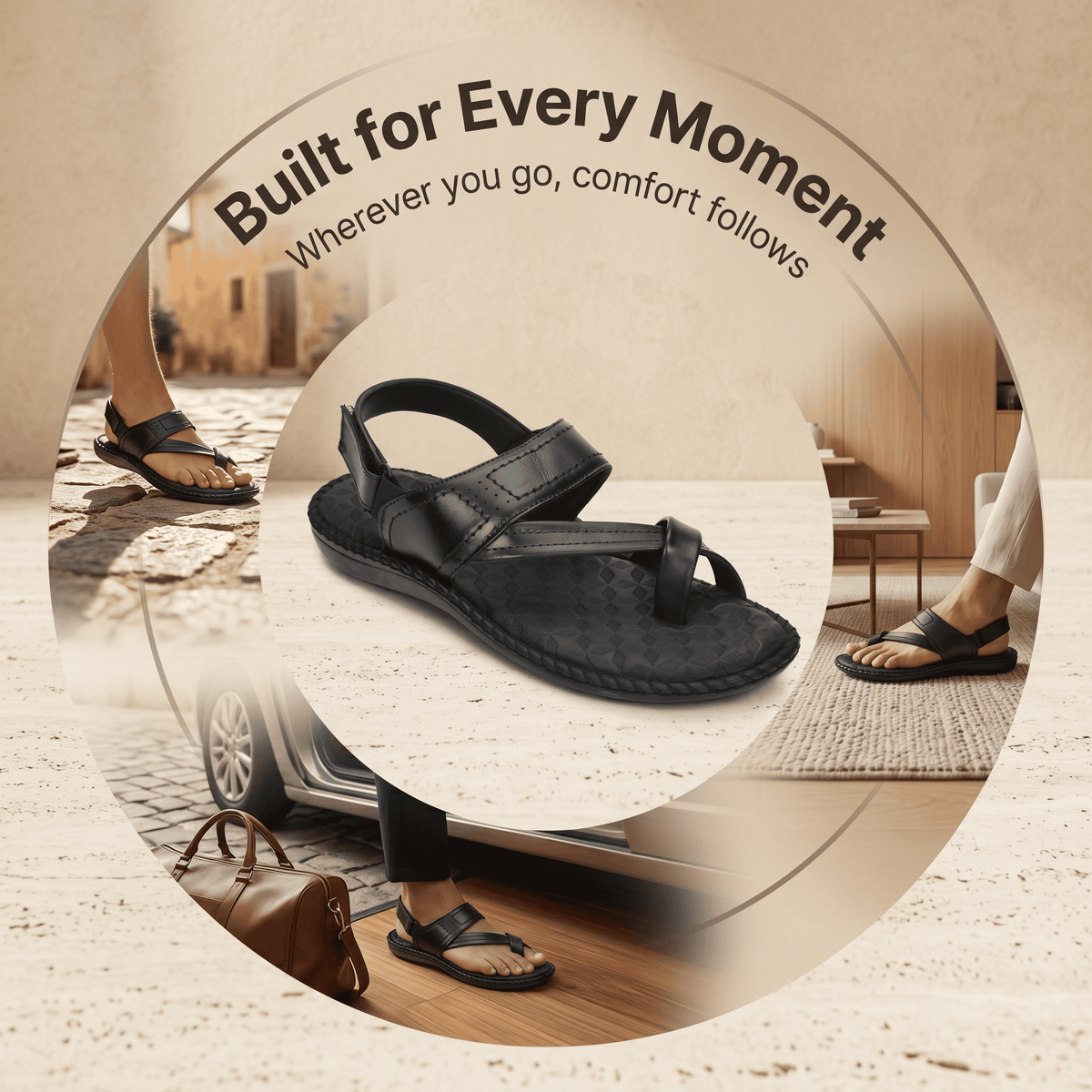 Side-Thumb Genuine Leather Sandals Men