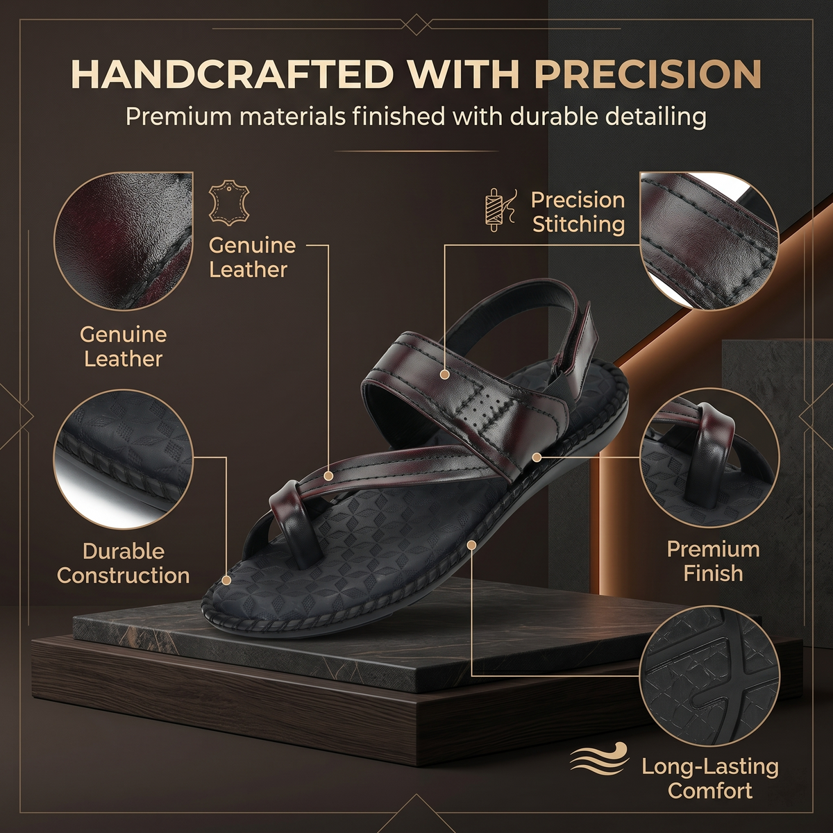 Side-Thumb Genuine Leather Sandals Men