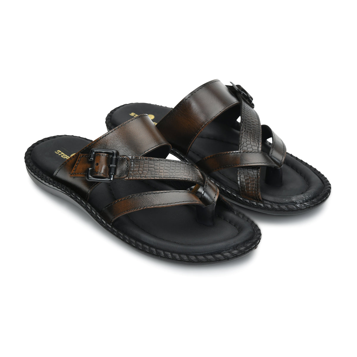 Leather Adjustable Strap Cushion Slippers Men